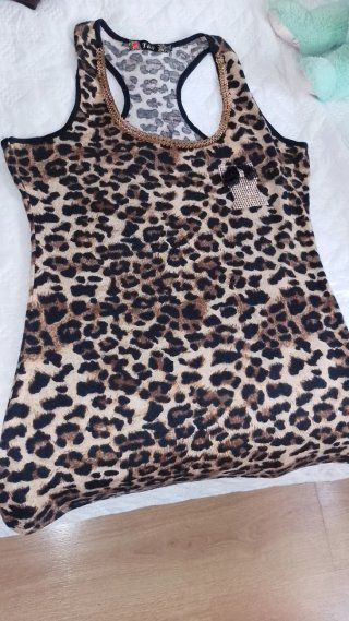 Camiseta sin mangas con estampado de leopardo