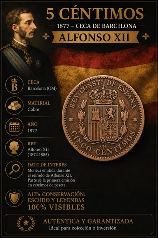 1878 ESPAÑA ~ 5 CÉNTIMOS ALFONSO XII (EXCELENTE)