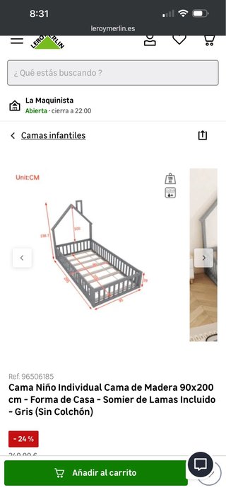Cama Montessori para bebé 90*200  Sin colchon
