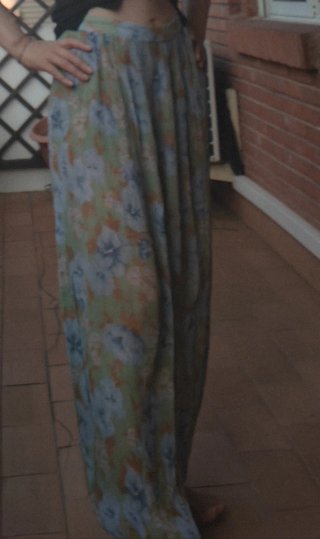 Pantalón globo estampado floral verde menta