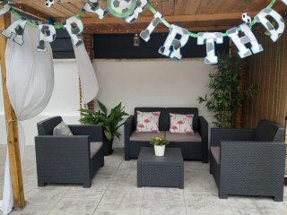 Conjunto de Muebles de Jardín Negro/Gris