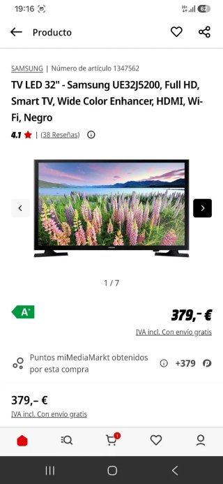 Samsung Smart TV LED 32 UE32J5200 Negro