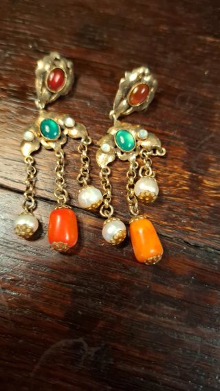 Orecchini vintage oro pietre colorate