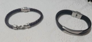Confezione da 2 Bracciali Uomo in Pelle e Acciaio