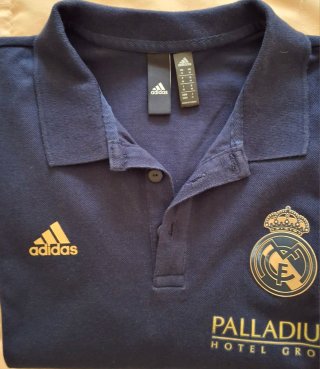 Camiseta Polo Real Madrid Adidas Azul y Dorado