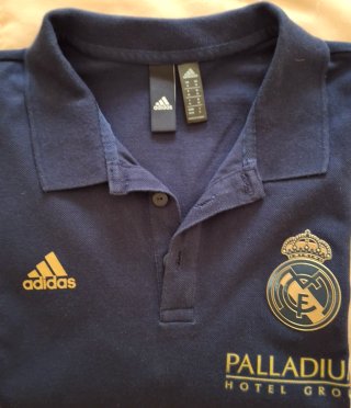 Camiseta Polo Real Madrid Adidas Azul y Dorado