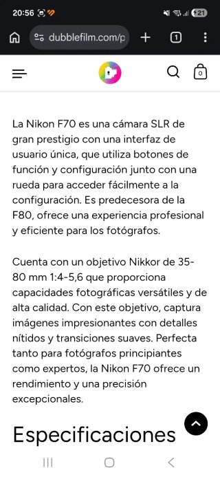 Camara de fotos nikon f 70 impoluta