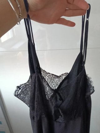 Vestido lencero negro encaje talla 40
