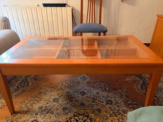 Mesa centro abatible cristal y madera naranja
