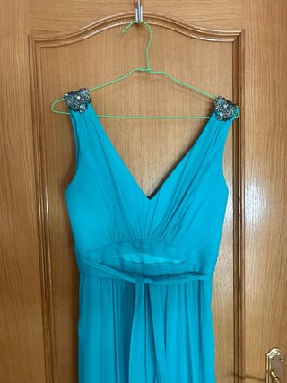 Vestido largo estilo griego verde azulado
