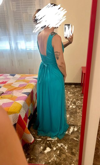 Vestido largo estilo griego verde azulado