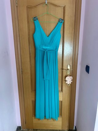 Vestido largo estilo griego verde azulado