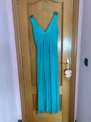 Vestido largo estilo griego verde azulado