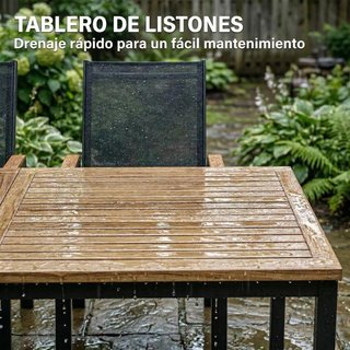 Mesa Jardín Exterior Lamas Metal Negra 158x90 cm