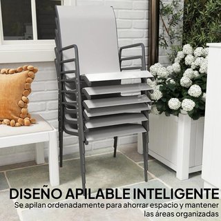 Juego 6 Sillas Jardín Apilables Malla Gris Metal