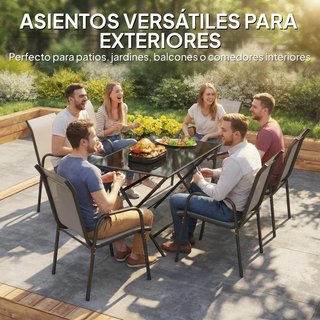 Juego 6 Sillas Jardín Apilables Malla Gris Metal