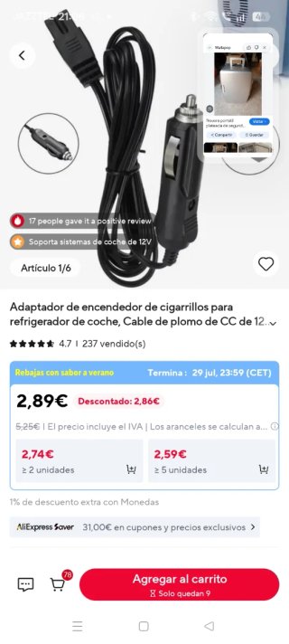 Mini nevera portátil plateada 220v y 12 v