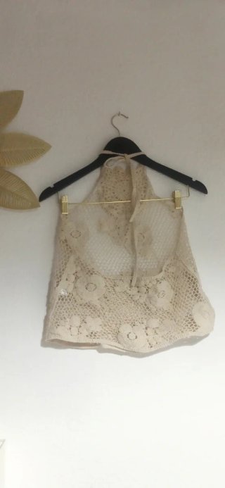 Top Zara Crochet Flores Talla Única