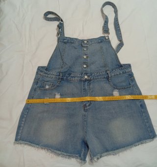Mono vaquero corto talla grande azul claro Shein