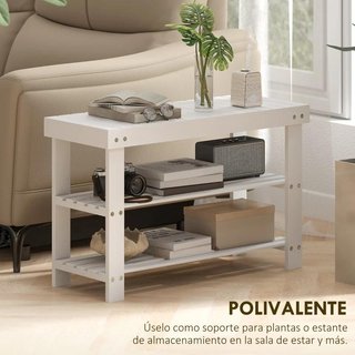 Banco Zapatero Bambú con Asiento 2 Estantes Blanco