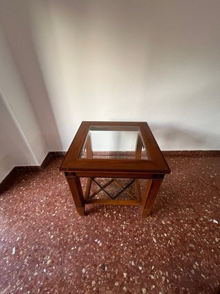 Mesa de centro + mesa auxiliar de madera maciza y