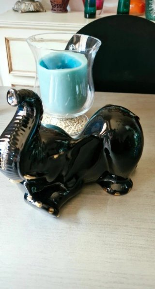 Figura Elefante Grande Negro y Dorado