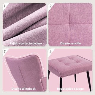 Silla Mecedora Reposapiés Cojín Madera Rosa