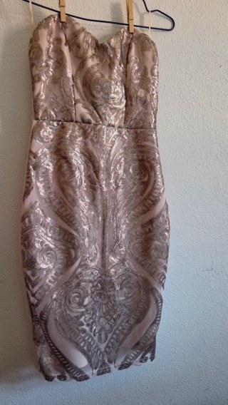 Vestido fiesta lentejuelas rosa y dorado