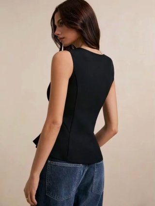 Chaleco Poéselle Negro Cremallera Peplum