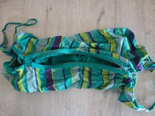 Bolso tela estilo boho verde y morado