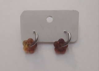 Pendientes aro acero flor naranja