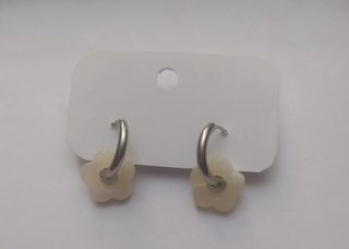 Pendientes aro acero flor naranja