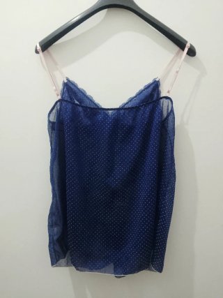 Canotta estiva donna blu con pois