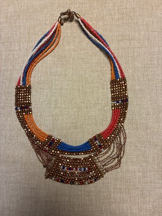 Collar Étnico Boho Abalorios Cadenas Dorado