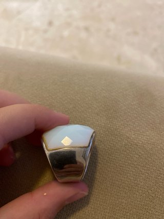 Anillo Acero Chapado Ágata Blanca