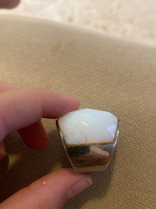 Anillo Acero Chapado Ágata Blanca