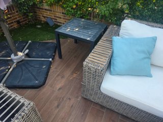 Conjunto de jardín 2 sillones, sofá y mesa pequeña