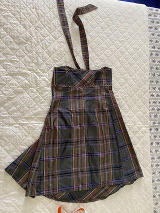 Abito corto Promod tartan con da legare al collo
