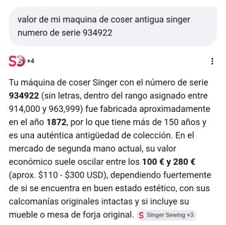 Máquina de coser Singer antigua, año 1872