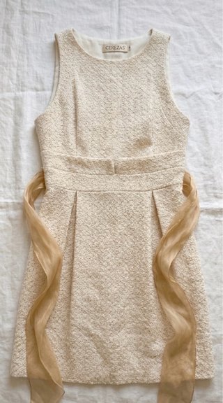 Vestido fiesta / evento tweed crema y dorado