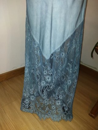 Vestido Lencero Azul Largo Encaje