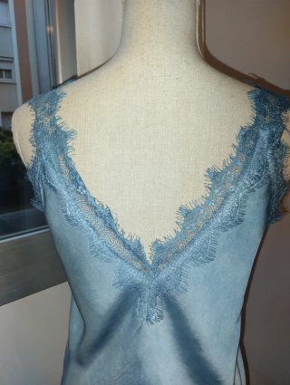 Vestido Lencero Azul Largo Encaje