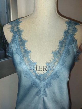 Vestido Lencero Azul Largo Encaje