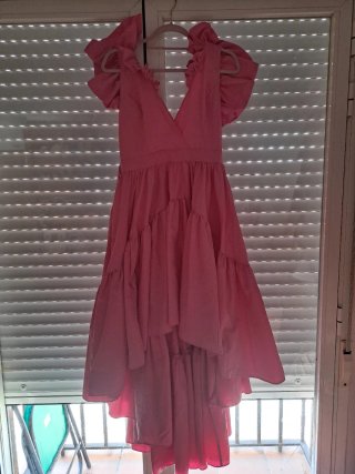 Vestido Fiesta Rosa Volantes Talla M