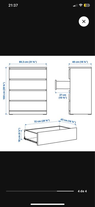 Cómoda Ikea 4 cajones blanca