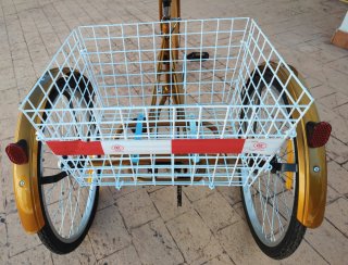 Triciclo dorado con cesta