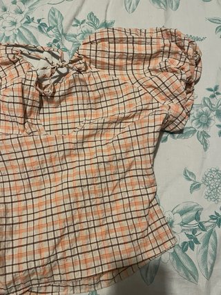 Blusa Zara cuadros naranja y marrón talla M