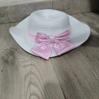 Sombrero blanco niña lazo rosa