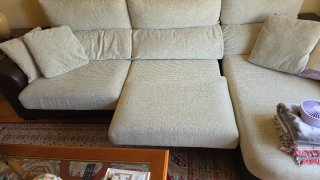 REBAJADO Sofá chaise longue extensible beige y mar