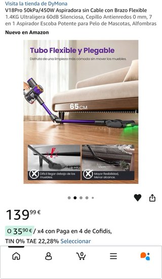 Aspiradora sin cable y accesorios